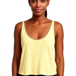 (A54) NEW Free People yellow with multicolored trim tank top, Size Small, NWOT